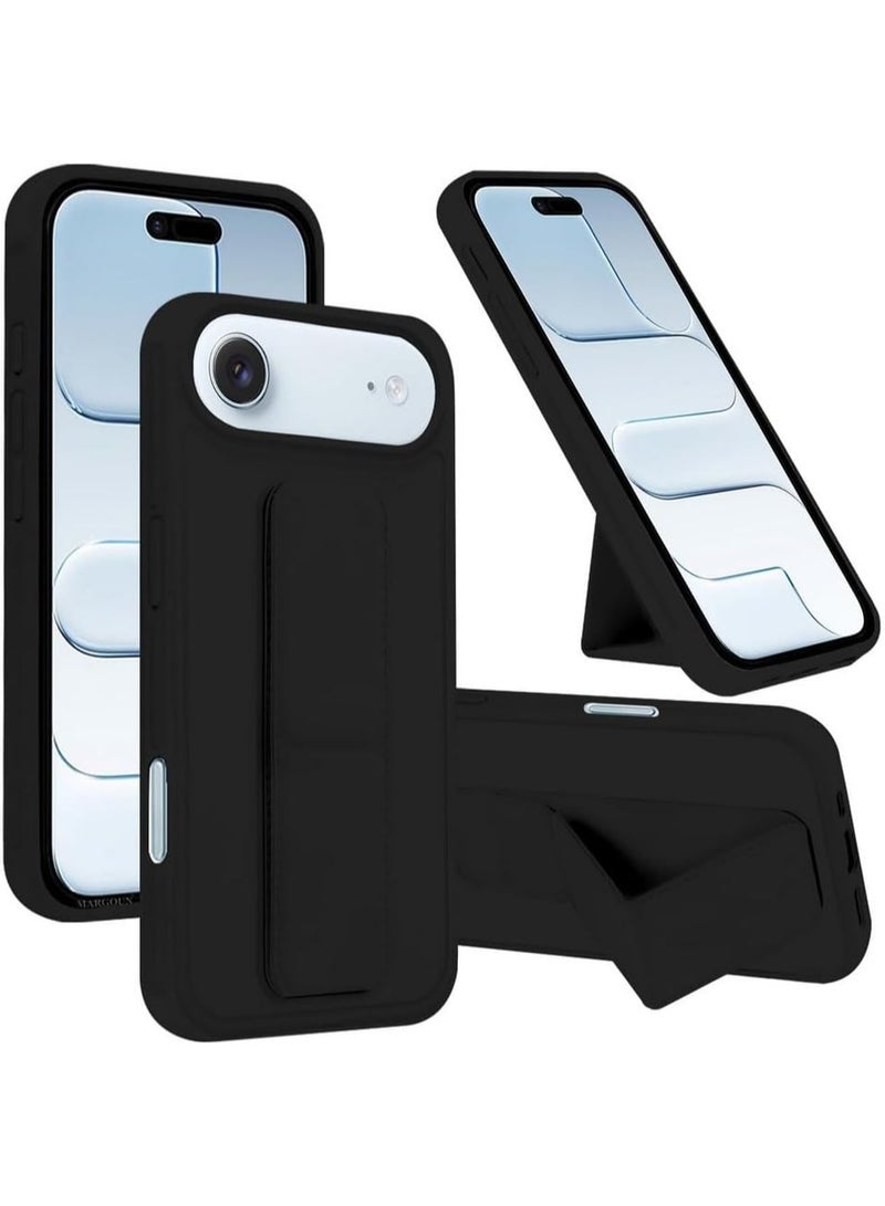 Case for iPhone 17 Air Back Stand Case Magnetic Grip Car Holder Soft Silicone Kickstand Cover Wrist Strap Full protection Anti-Fingerprint Case for iPhone 17 Air Black - Image 1